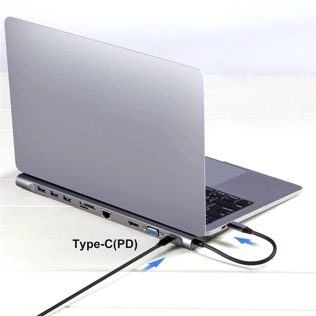 Alt view image 6 of 7 - USB Hub,Ultra-Slim Data USB Hub, 10 in 1 Type USB Hub 3.0,Laptop Adapter Hdmi VGA Rj45 LAN Ethernet 1000m Sd/tf Card 3.5mm Aux Splitter
