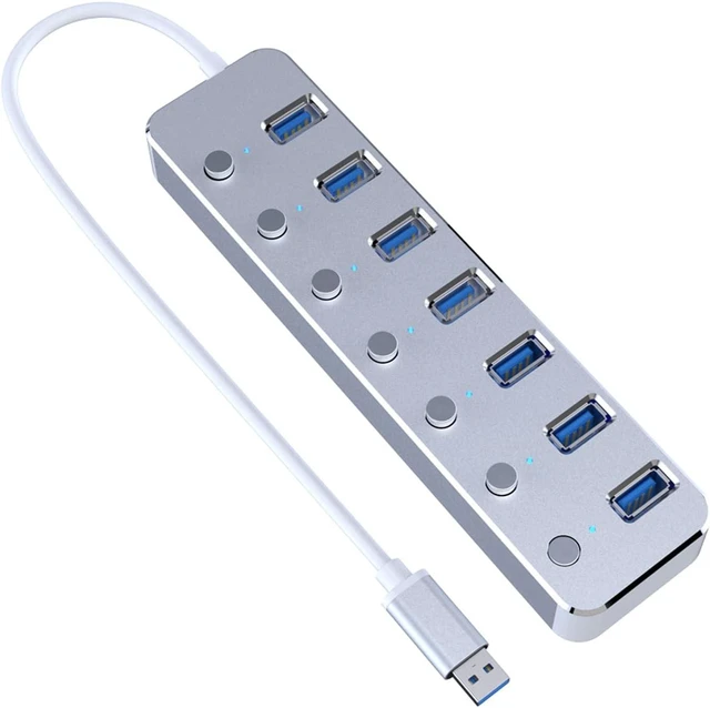 Alt view image 3 of 7 - USB Hub, Independent Switch,Aluminum 7-Port USB 3.0 Hub 120cm Cable Sub-Control Switch 5Gbps LED Indicator HUB Chargeable Splitter for Multi USB Devices (Color : Black)