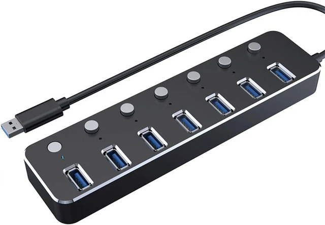 Main image of USB Hub, Independent Switch,Aluminum 7-Port USB 3.0 Hub 120cm Cable Sub-Control Switch 5Gbps LED Indicator HUB Chargeable Splitter for Multi USB Devices (Color : Black)