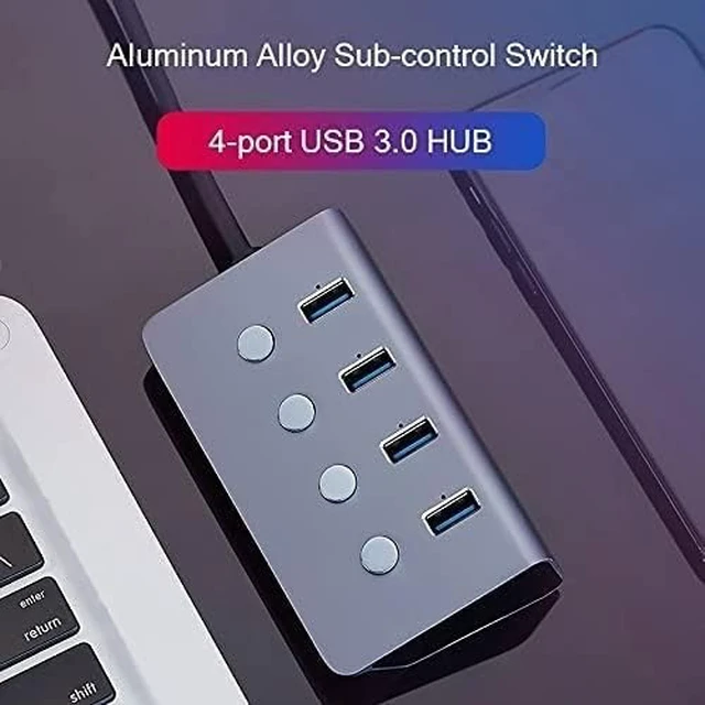 Alt view image 3 of 6 - USB Hub, Sub-Control Switch 4-Port USB 3.0 HUB Aluminum Alloy Upto 5Gbps Multi USB Splitter for Desktop Laptop& PC