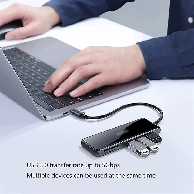 Alt view image 4 of 6 - KouRy USB-C Hub,6 in 1 Multiport USB-C Docking Station with 4K HDMI, 3 USB 3.0 Ports, SD/TF Card Reader, USB Splitter Adapter (Black)