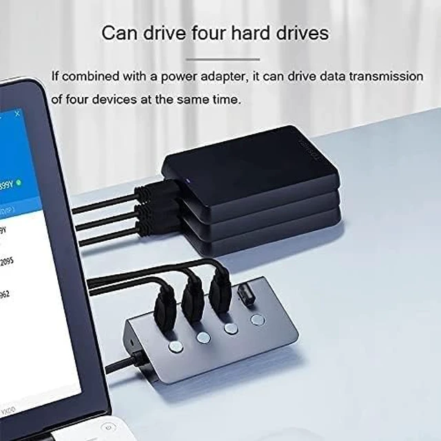 Alt view image 4 of 6 - USB Hub, Sub-Control Switch 4-Port USB 3.0 HUB Aluminum Alloy Upto 5Gbps Multi USB Splitter for Desktop Laptop& PC