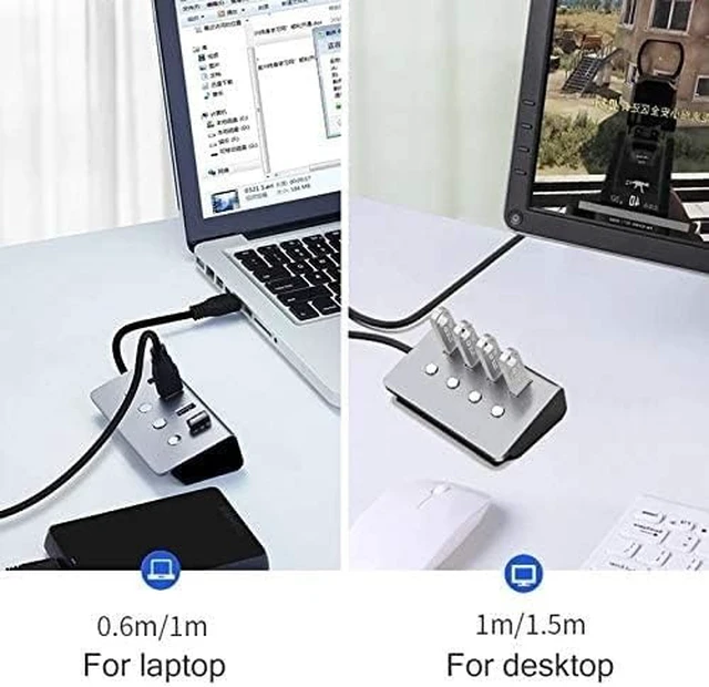 Alt view image 6 of 6 - USB Hub, Sub-Control Switch 4-Port USB 3.0 HUB Aluminum Alloy Upto 5Gbps Multi USB Splitter for Desktop Laptop& PC