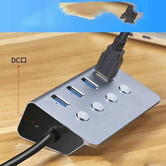 Alt view image 5 of 6 - USB Hub, Sub-Control Switch 4-Port USB 3.0 HUB Aluminum Alloy Upto 5Gbps Multi USB Splitter for Desktop Laptop& PC