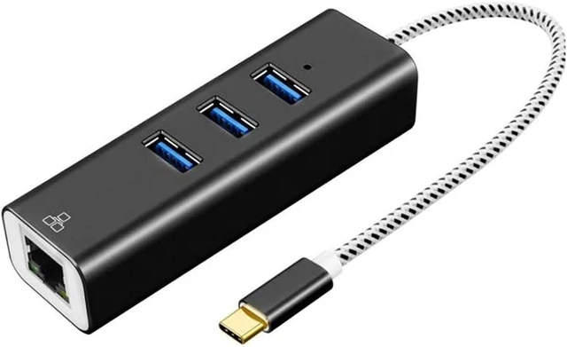 Main image of KouRy USB Hub,4-Port USB to Ethernet Hub for Laptop, USB Flash Drives with 1000M Ethernet, 3 USB 3.0 Ports and LED Indicato (Black)