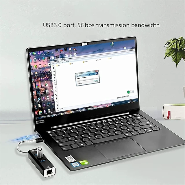Alt view image 3 of 6 - KouRy USB Hub,4-Port USB to Ethernet Hub for Laptop, USB Flash Drives with 1000M Ethernet, 3 USB 3.0 Ports and LED Indicato (Black)