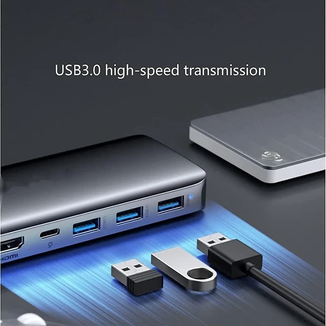 Alt view image 3 of 6 - KouRy Plugable 10-in-1 USB-C Adapter with HDMI, VGA, 100W PD, 3 USB 3.0 Port, Ethernet, 3.5mm Audio Port, SD/TF Card Reader