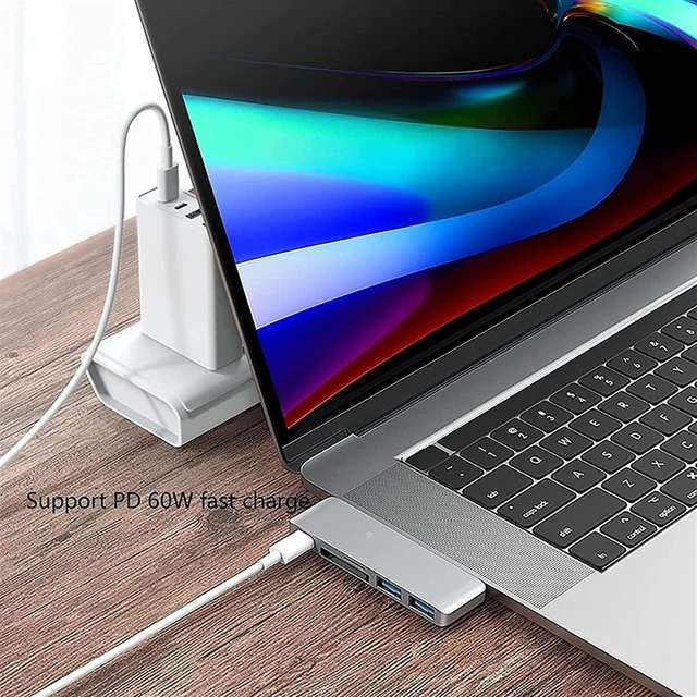 Alt view image 3 of 7 - KouRy USB Hub, USB Docking Station, 5 in 1 Hub with 2 USB 3.0 Ports, 60W PD, SD/TF Card Reader, Aluminum USB-C Dock Adapter (Grey)