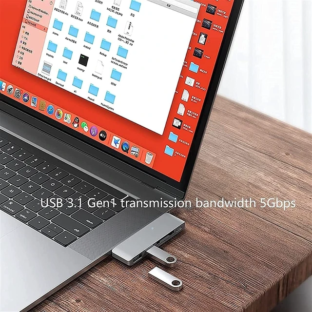 Alt view image 4 of 7 - KouRy USB Hub, USB Docking Station, 5 in 1 Hub with 2 USB 3.0 Ports, 60W PD, SD/TF Card Reader, Aluminum USB-C Dock Adapter (Grey)