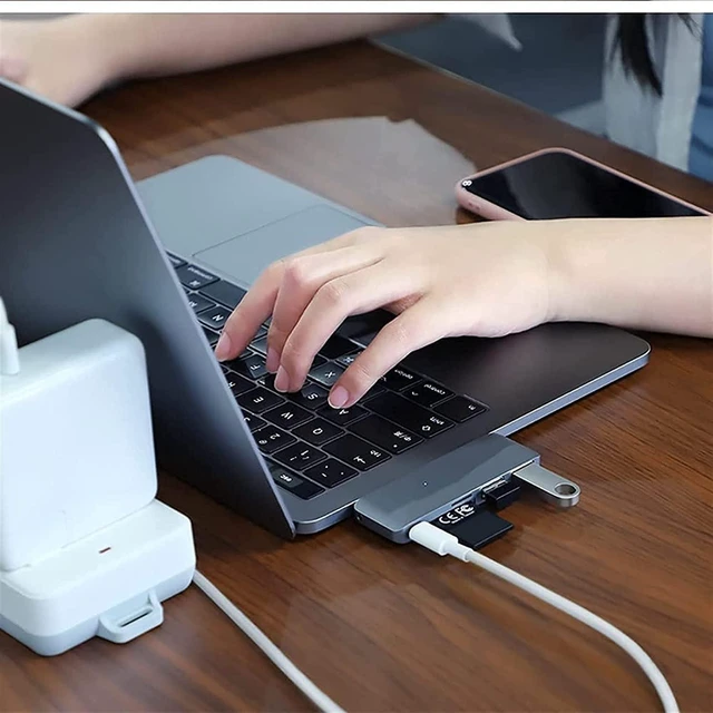 Alt view image 5 of 7 - KouRy USB Hub, USB Docking Station, 5 in 1 Hub with 2 USB 3.0 Ports, 60W PD, SD/TF Card Reader, Aluminum USB-C Dock Adapter (Grey)