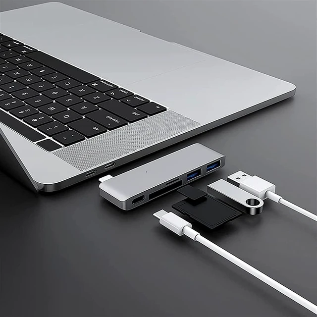 Alt view image 7 of 7 - KouRy USB Hub, USB Docking Station, 5 in 1 Hub with 2 USB 3.0 Ports, 60W PD, SD/TF Card Reader, Aluminum USB-C Dock Adapter (Grey)