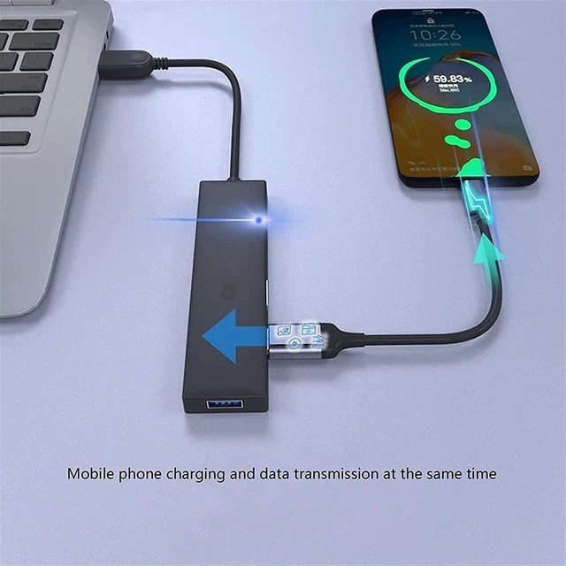 Alt view image 7 of 7 - KouRy USB C Hub, 5 in 1 USB Hub Adapter with 3 USB 3.0 Ports, SD/TF Card Reader, USB Splitter for Keyboard, Mouse, Flash Drives (Black)