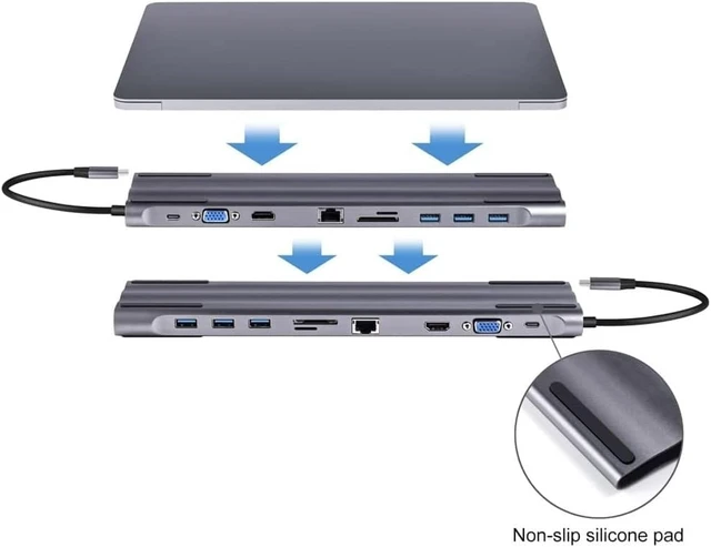 Alt view image 4 of 7 - USB Hub,Ultra-Slim Data USB Hub, 10 in 1 Type USB Hub 3.0,Laptop Adapter Hdmi VGA Rj45 LAN Ethernet 1000m Sd/tf Card 3.5mm Aux Splitter