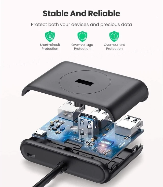 Alt view image 3 of 6 - USB Hub, USB 3.0 Hub 4-Port USB 3.0 High-Speed USB Splitter for Hard Drives USB Flash Drive Mouse Keyboard Extend Adapter
