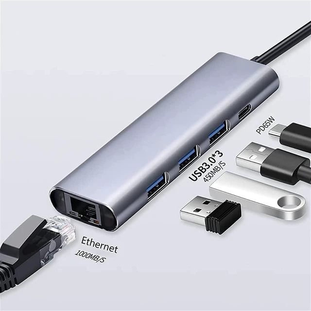 Alt view image 5 of 6 - KouRy 5 in 1 USB-C Dock Type C USB Hub with Ethernet, 3 USB 3.0 Ports, USB-C PD 60W, USB C Hub for Laptop