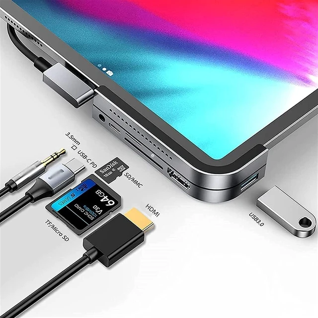 Alt view image 3 of 5 - KouRy USB Hub 3.0,6-Port USB Data Hub Splitter Adapter with 4K HDMI, USB 3.0, SD/TF Card Reader, 3.5mm Audio Port