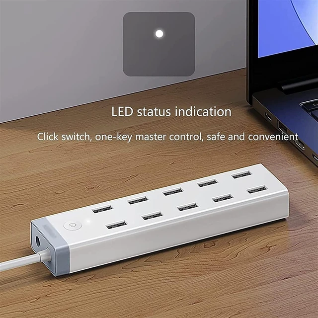 Alt view image 2 of 6 - KouRy USB 3.0 Hub,USB Splitter,10 Port USB HUB Splitter 12V / 4A Powered for Laptop, USB Flash Drives, Mobile HDD and More (White)