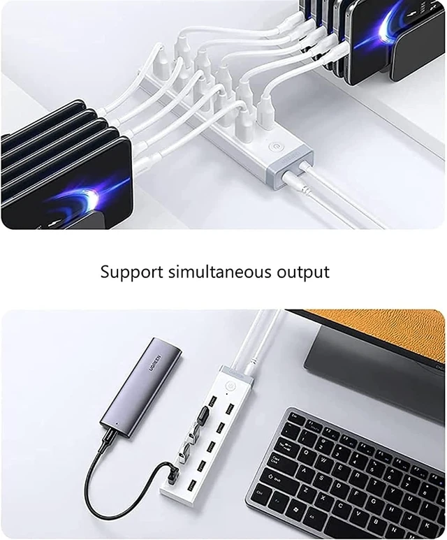 Alt view image 4 of 6 - KouRy USB 3.0 Hub,USB Splitter,10 Port USB HUB Splitter 12V / 4A Powered for Laptop, USB Flash Drives, Mobile HDD and More (White)