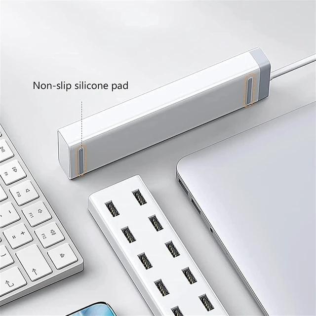 Alt view image 6 of 6 - KouRy USB 3.0 Hub,USB Splitter,10 Port USB HUB Splitter 12V / 4A Powered for Laptop, USB Flash Drives, Mobile HDD and More (White)