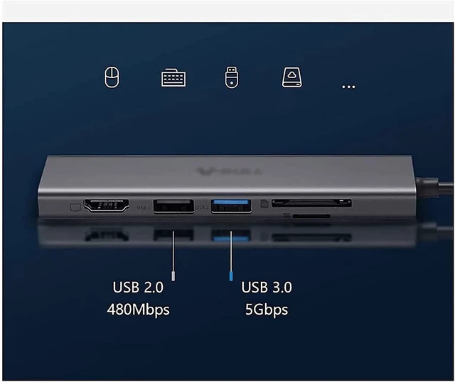 Alt view image 2 of 5 - KouRy USB C Hub,6-in-1 Dock Station USB C Adapter for USB C Devices with 4K HDMI/USB 3.0 / USB 2.0 / SD and TF Slots/PD 60W