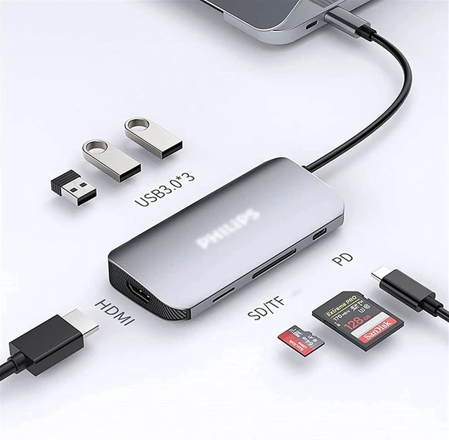 Alt view image 3 of 7 - KouRy USB C Hub 7-1 Multiport Adapter Portable with 4K HDMI, 3 USB 3.0 Ports, 100W PD Charger, TF/SD Card Reader, Type C Dock Compatible with C Port Laptops
