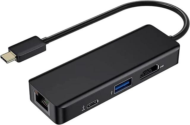 Main image of KouRy USB C Hub, 4 in 1 USB C to HDMI Adapter with 4K HDMI, Gigabit Ethernet, USB 3.0 Ports, PD 100W, USB C Dock for Laptop (Black)