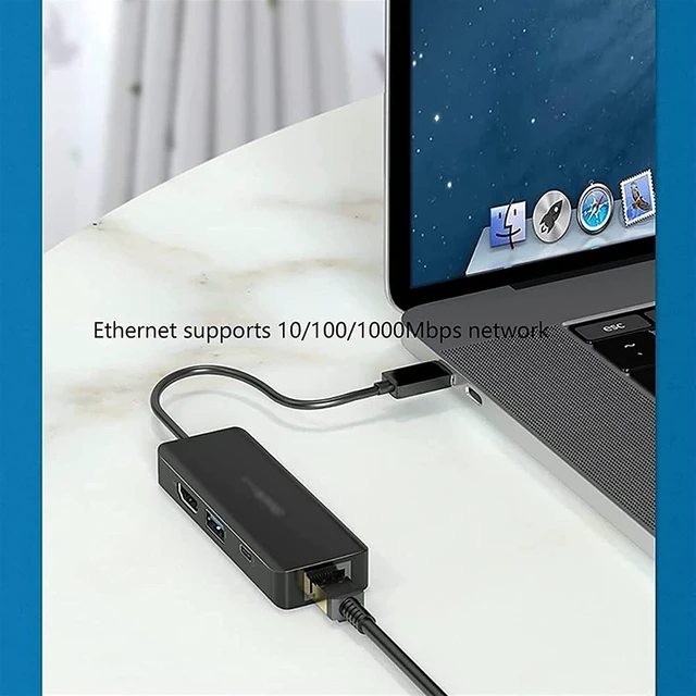 Alt view image 5 of 6 - KouRy USB C Hub, 4 in 1 USB C to HDMI Adapter with 4K HDMI, Gigabit Ethernet, USB 3.0 Ports, PD 100W, USB C Dock for Laptop (Black)