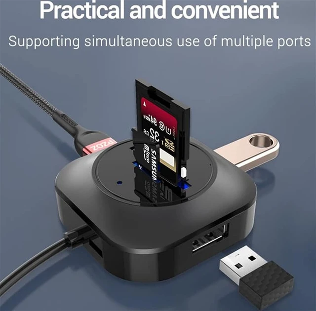 Alt view image 3 of 5 - KouRy USB 3.0 Hub, USB Adapter USB Sliptter USB Extender with 3 USB 3.0 Port, SD/TF Card Reader, Micro USB Power Port (Black)