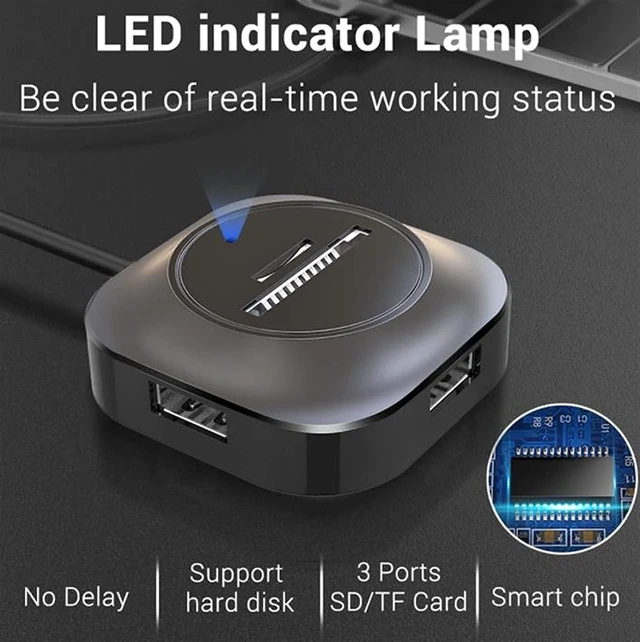 Alt view image 2 of 5 - KouRy USB 3.0 Hub, USB Adapter USB Sliptter USB Extender with 3 USB 3.0 Port, SD/TF Card Reader, Micro USB Power Port (Black)