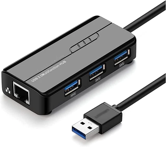 Main image of KouRy USB 3.0 Hub,4 Port USB Docking Station Adapter with DC Power Port, 3 USB 3.0 Ports, RJ45 Gigabit Ethernet Port (Black)