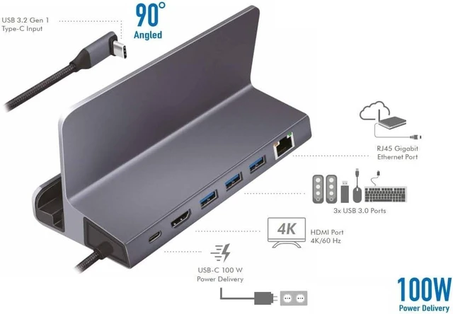 Alt view image 6 of 7 - USB 3.2 Gen1 Docking Station 6-Port with USB PD (PowerDelivery 100W) Aluminium Holder for Tablets, Smartphones and Controllers