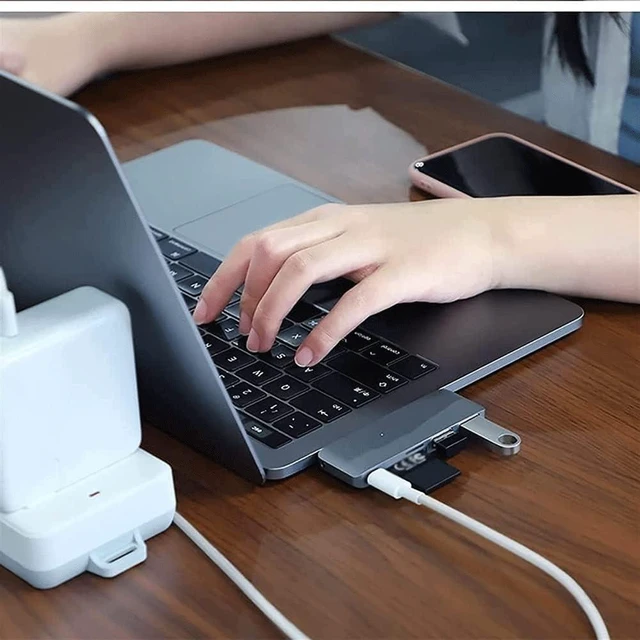 Alt view image 3 of 7 - USB HUB Converter, USB Docking Station, 5 in 1 Hub with 2 USB 3.0 Ports, 60W PD, SD/TF Card Reader, Aluminum USB-C Dock Adapter (Color : White)