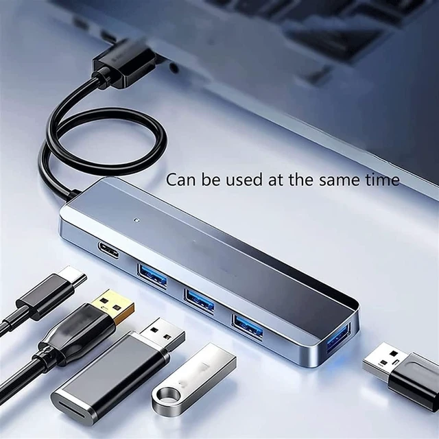 Alt view image 2 of 7 - 4-Port USB Hub 3.0, Multi USB Port USB Splitter with Type C Power Delivery Port and LED Indicator for Laptop, Computer, PC, Keyboard and Mouse, Flash Drive and More