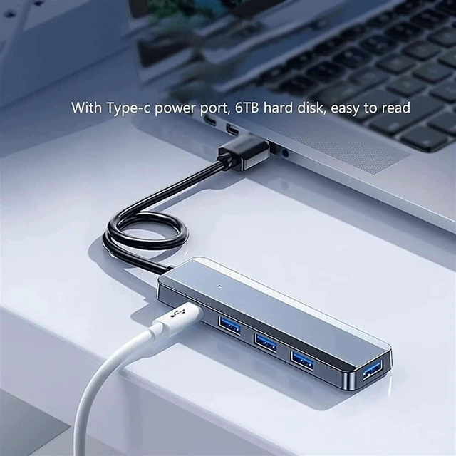 Alt view image 3 of 7 - 4-Port USB Hub 3.0, Multi USB Port USB Splitter with Type C Power Delivery Port and LED Indicator for Laptop, Computer, PC, Keyboard and Mouse, Flash Drive and More