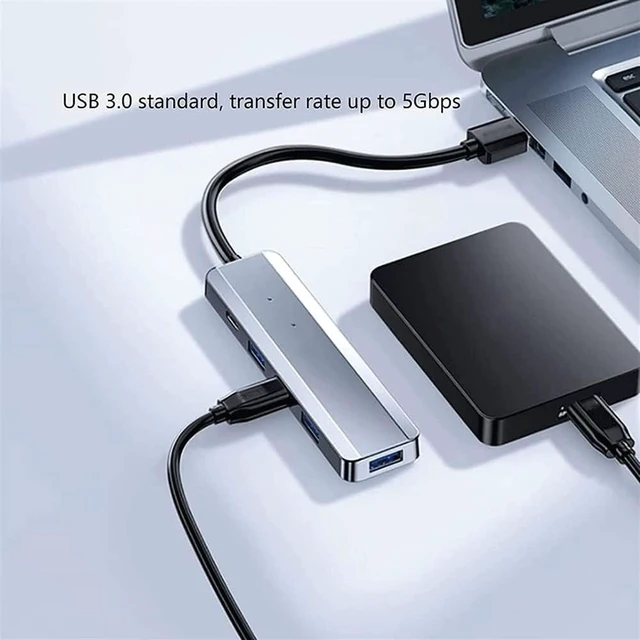 Alt view image 4 of 7 - 4-Port USB Hub 3.0, Multi USB Port USB Splitter with Type C Power Delivery Port and LED Indicator for Laptop, Computer, PC, Keyboard and Mouse, Flash Drive and More