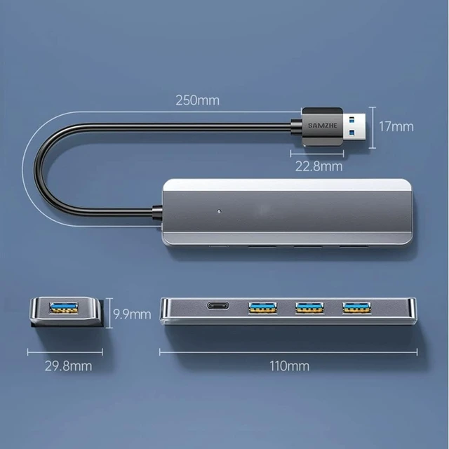 Alt view image 7 of 7 - 4-Port USB Hub 3.0, Multi USB Port USB Splitter with Type C Power Delivery Port and LED Indicator for Laptop, Computer, PC, Keyboard and Mouse, Flash Drive and More
