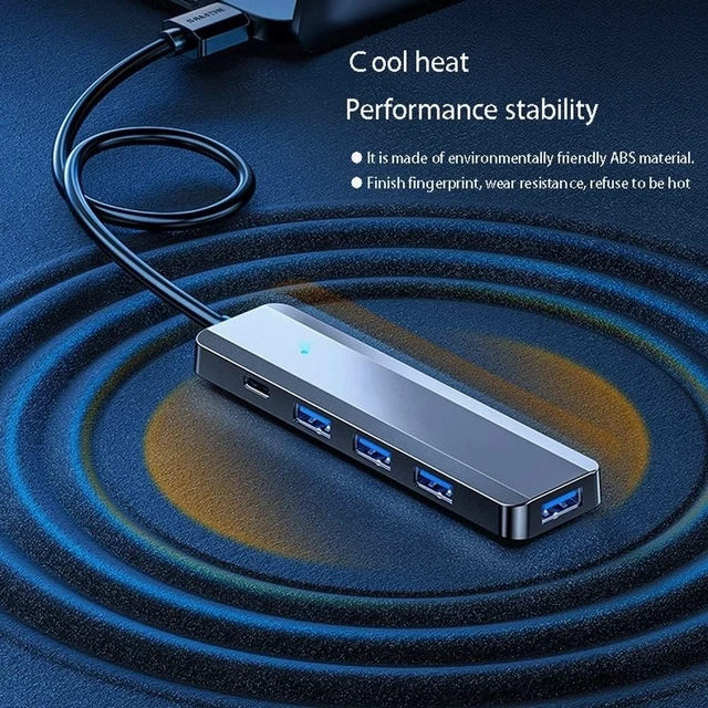 Alt view image 6 of 7 - 4-Port USB Hub 3.0, Multi USB Port USB Splitter with Type C Power Delivery Port and LED Indicator for Laptop, Computer, PC, Keyboard and Mouse, Flash Drive and More