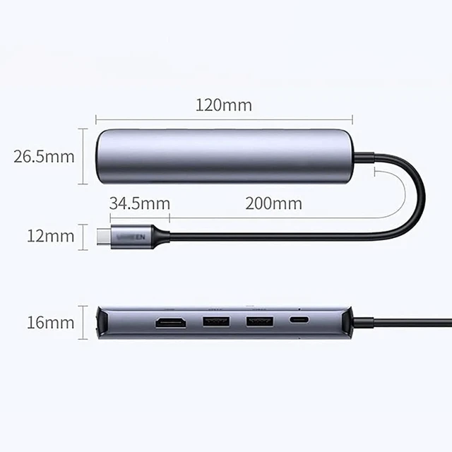 Alt view image 2 of 7 - Portable USB C Hub, 5 in 1 USB Charging Hub Docking Station with 100W PD, 4K HDMI, 2 USB 3.0 Ports, 1000M Ethernet