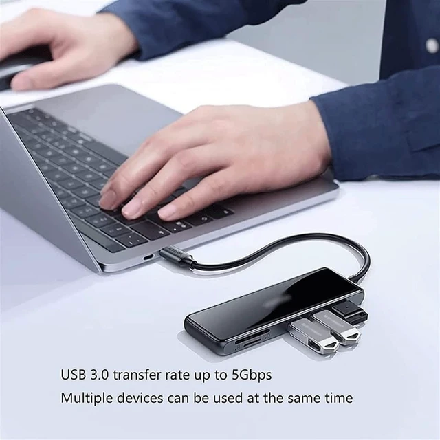 Alt view image 3 of 7 - USB-C Hub,6 in 1 Multiport USB-C Docking Station with 4K HDMI, 3 USB 3.0 Ports, SD/TF Card Reader, USB Splitter Adapter