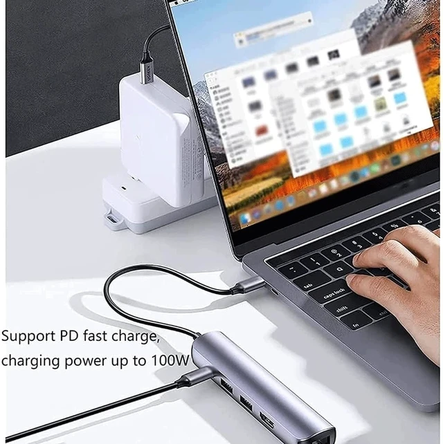 Alt view image 3 of 7 - Portable USB C Hub, 5 in 1 USB Charging Hub Docking Station with 100W PD, 4K HDMI, 2 USB 3.0 Ports, 1000M Ethernet