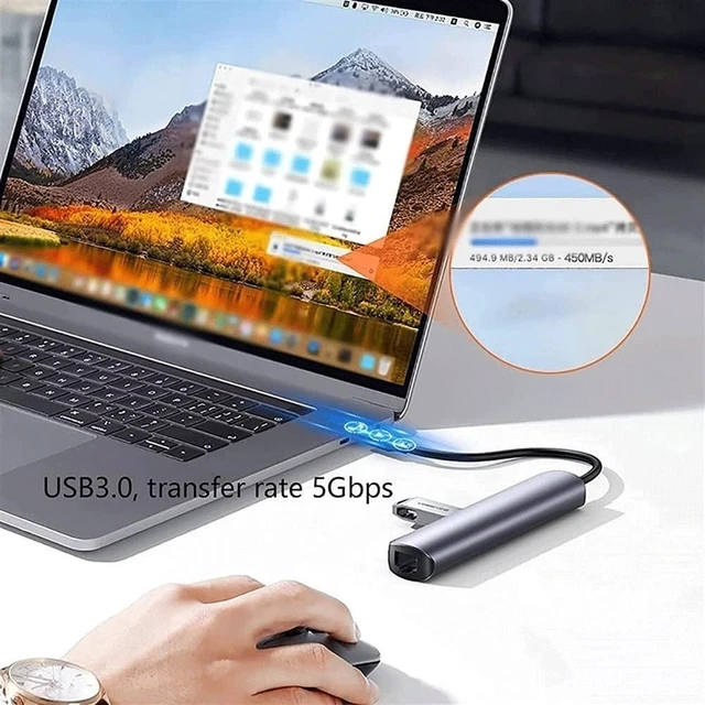 Alt view image 5 of 7 - Portable USB C Hub, 5 in 1 USB Charging Hub Docking Station with 100W PD, 4K HDMI, 2 USB 3.0 Ports, 1000M Ethernet