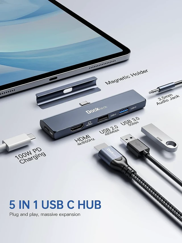 Alt view image 7 of 7 - USB C Hub Multiport Adapter for iPad Pro 12.9 11, iPad Air 5 4, iPad mini 6, iPad 10