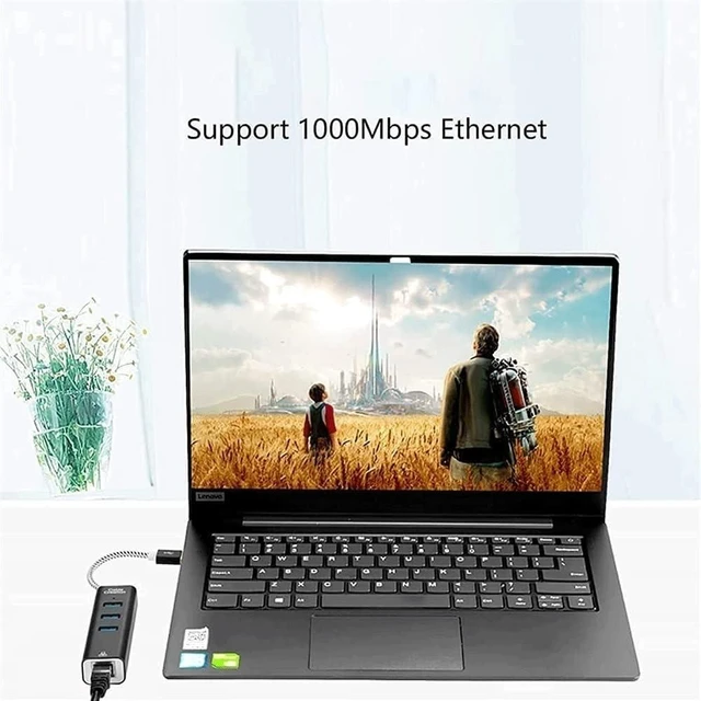 Alt view image 5 of 6 - USB Hub,4-Port USB to Ethernet Hub for Laptop, USB Flash Drives with 1000M Ethernet, 3 USB 3.0 Ports and LED Indicato