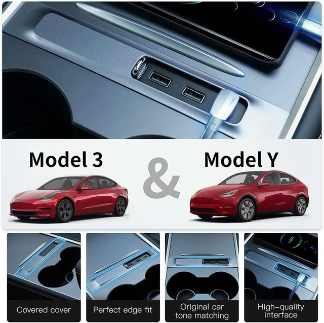 Alt view image 3 of 7 - Braveking1 USB Hub for Tesla, USB Hub for Tesla Model Y Model 3 2021 2022 2023 Accessories, 3 in 1 USB Hub Docking Station of Center Console Adapter with PD Fast Charge Port & LED Light