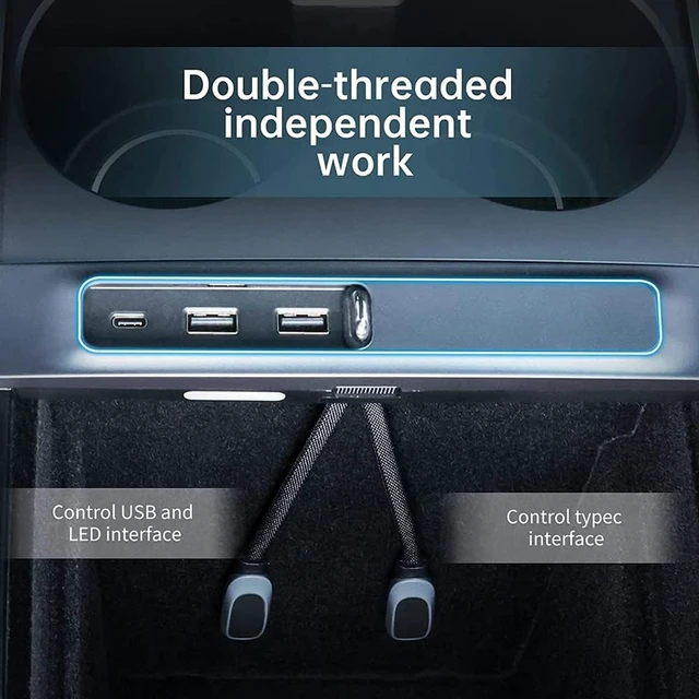 Alt view image 4 of 7 - Braveking1 USB Hub for Tesla, USB Hub for Tesla Model Y Model 3 2021 2022 2023 Accessories, 3 in 1 USB Hub Docking Station of Center Console Adapter with PD Fast Charge Port & LED Light