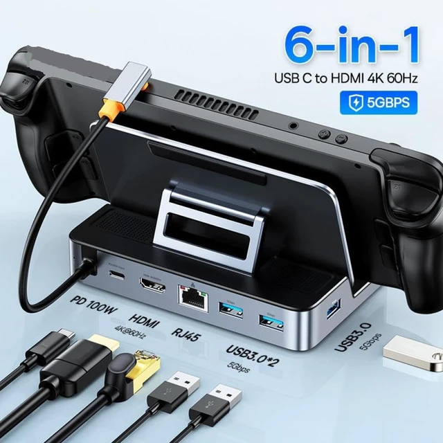 Alt view image 2 of 3 - USB C Docking Station 4K@60Hz HDMI RJ45 Gigabit PD 100W USB 3.0 Hub Compatible with Steam Deck Switch