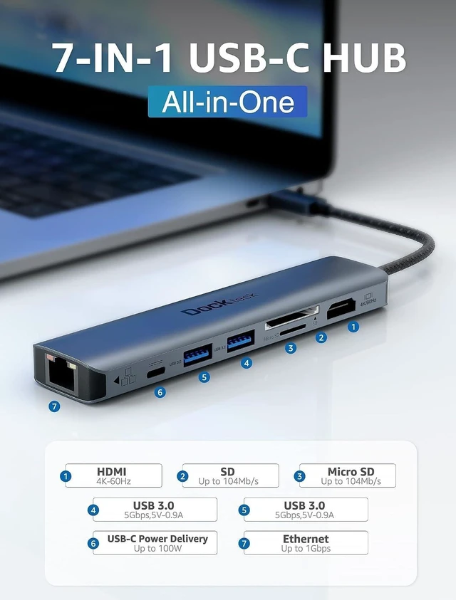 Alt view image 3 of 7 - Bundle-2 Items: USB B 2.0 to USB C Printer Cable 6.6 FT, 7-in-1 USB-C Hub Multiport Adapter USB3.0 5Gbps Date Ports