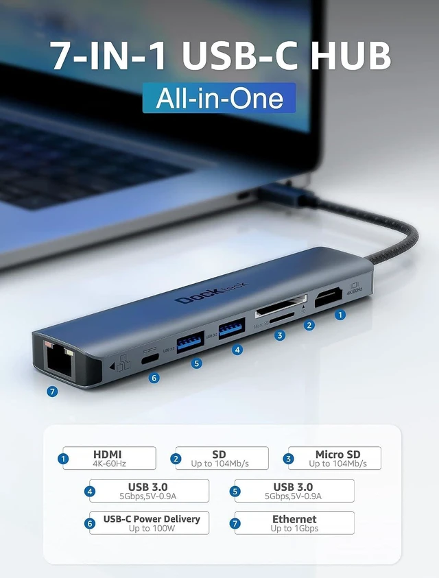Alt view image 3 of 7 - Bundle-2 Items: USB 3.1 USB C to USB Adapter Cable 5Gbps, 7-in-1 USB-C Hub Multiport Adapter 5Gbps Date Ports