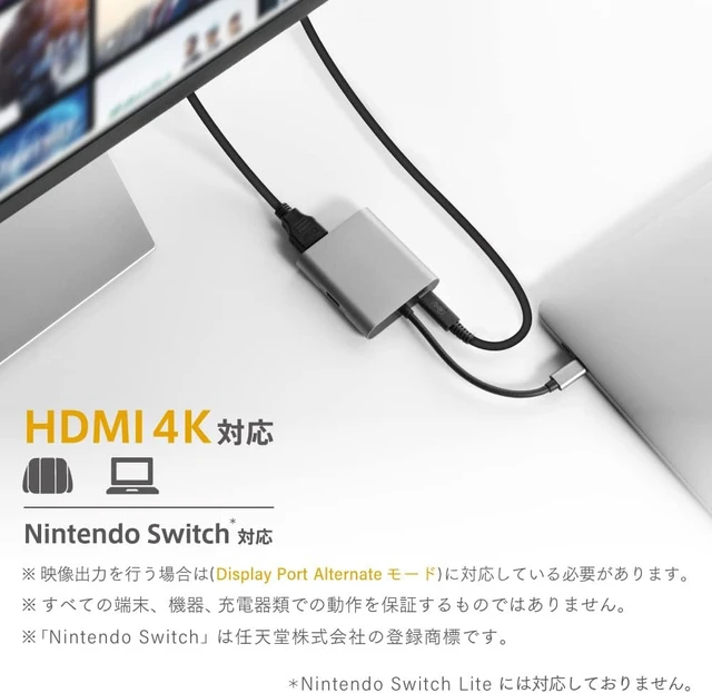 Alt view image 4 of 7 - Owltech OWL-DS3181-SV USB Type-C Hub, 4-in-1, USB3.2, Gen1 Compatible, PD100W, with Power Supply Port, USB Type-C to Multiport Adapter, HDMI/LAN/Type-A Port/Type-C Port for Power, Silver