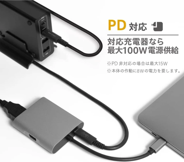 Alt view image 6 of 7 - Owltech OWL-DS3181-SV USB Type-C Hub, 4-in-1, USB3.2, Gen1 Compatible, PD100W, with Power Supply Port, USB Type-C to Multiport Adapter, HDMI/LAN/Type-A Port/Type-C Port for Power, Silver